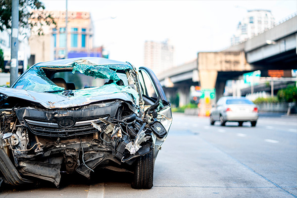 Car crash accident damaged on the road car crash accident on street in the city road, damaged automobiles.